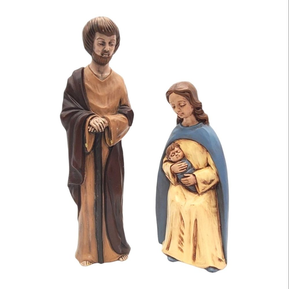 Vintage Mary Jesus Joseph Holland Mold‎ Hand Painted Ceramic Statues Nativity